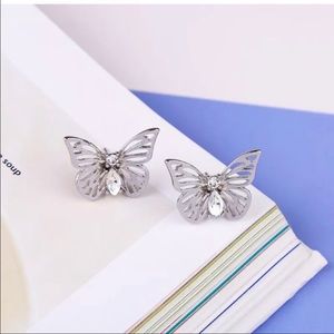 Silver Butterfly Crystal Earrings
